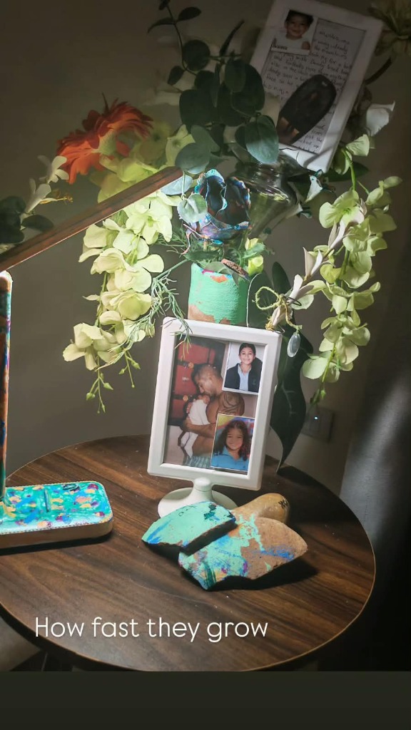 Illuminated Table Shrine with Framed Photograph